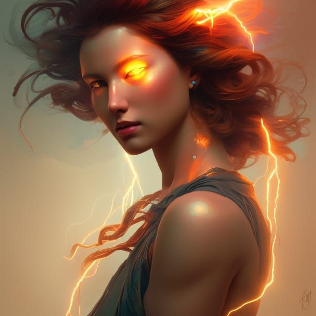 Goddess of Lightning Portrait in Hyperdetailed Style