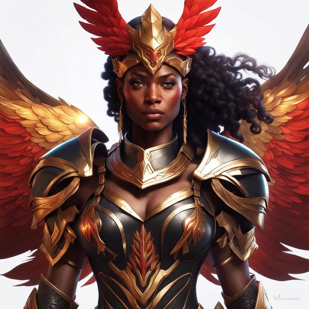 Valkyrie Warrior in Phoenix Armor: Hyperdetailed Portrait