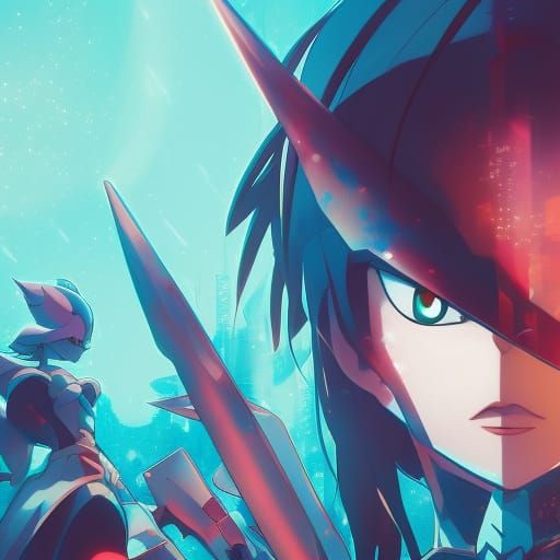 Anime Warrior Key Visual in Studio Trigger Style