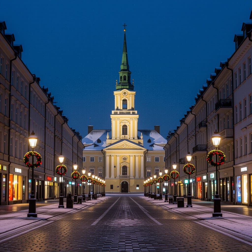 Enchanting Christmas Town in Snowy Night Fantasy Art