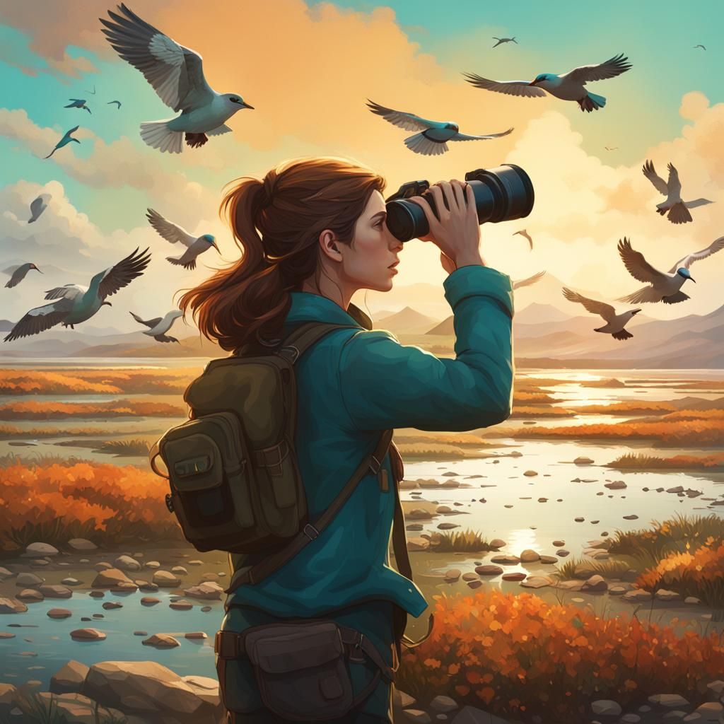 Anna Kendrick Birdwatching Shorebirds, Art Nouveau Style