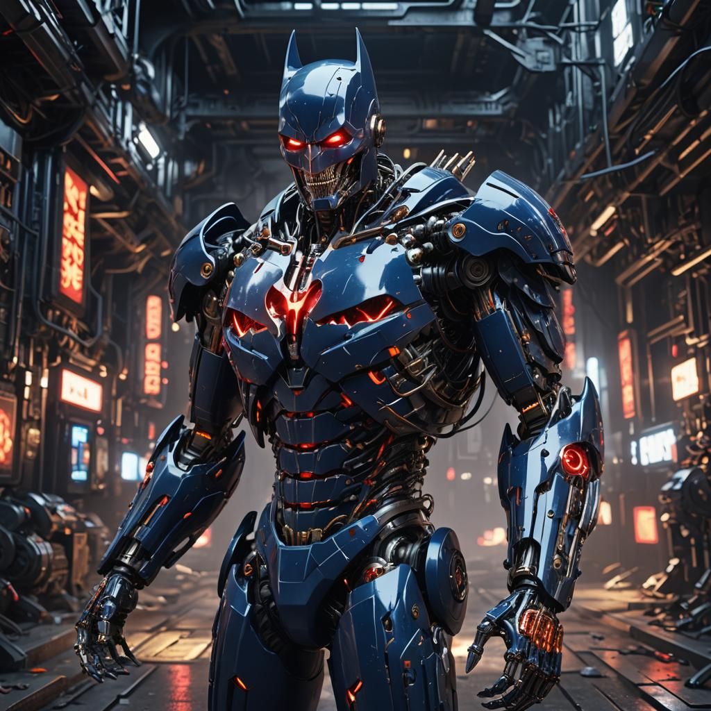 Cyborg Batman Skeletal Machine in Sci-Fi Style
