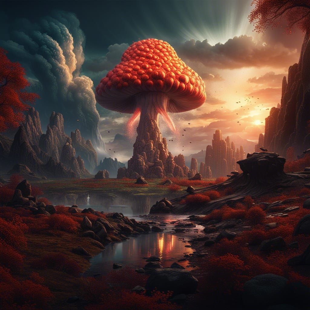 Epic Landscape with Nuclear Cloud, Detailed Matte Painting
