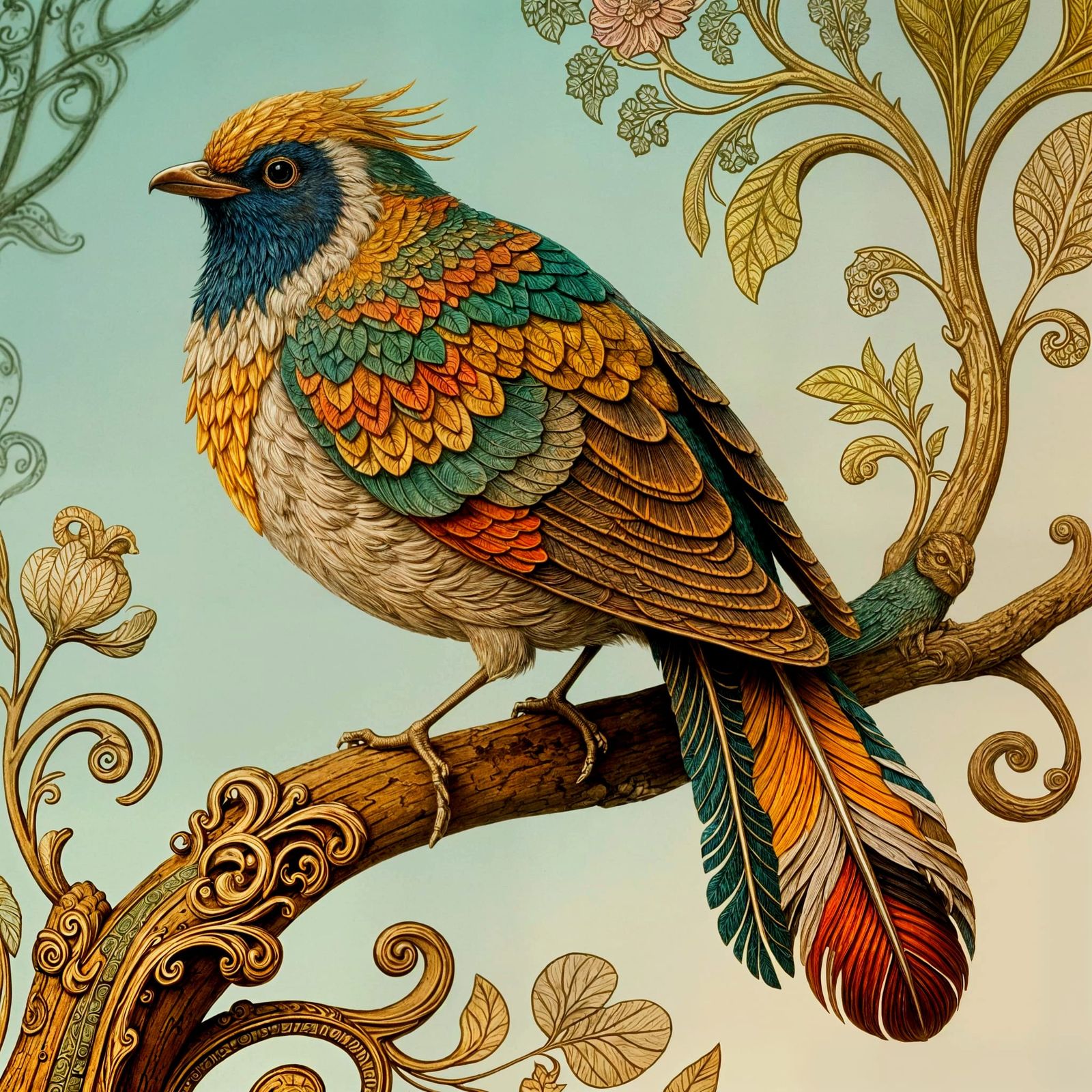 Whimsical Bird Hybrid Illustration in Vintage Style