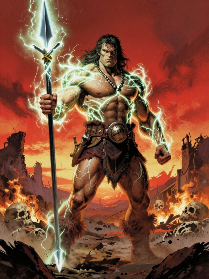 Barbarian Hero Surveys Scorched Wasteland Comic Cover Art