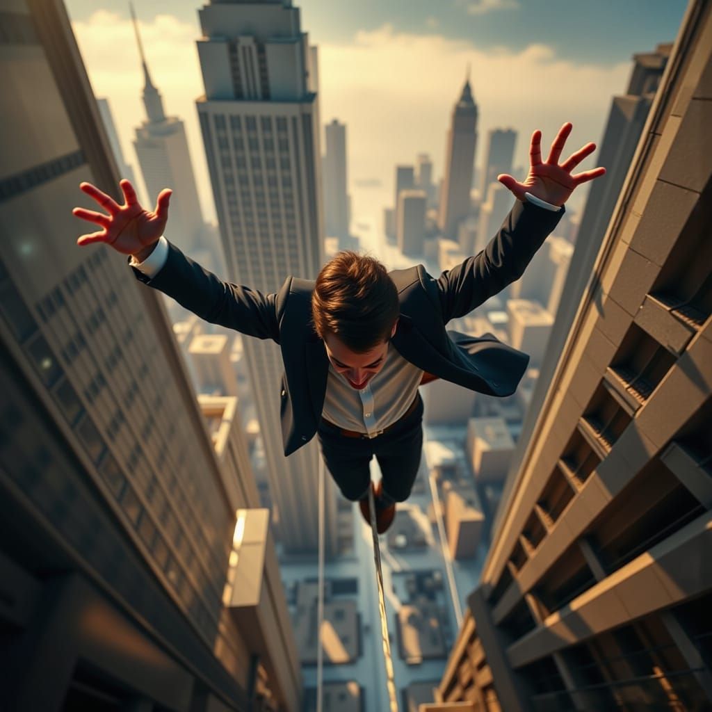 Tightrope Walker Between World Trade Center Towers