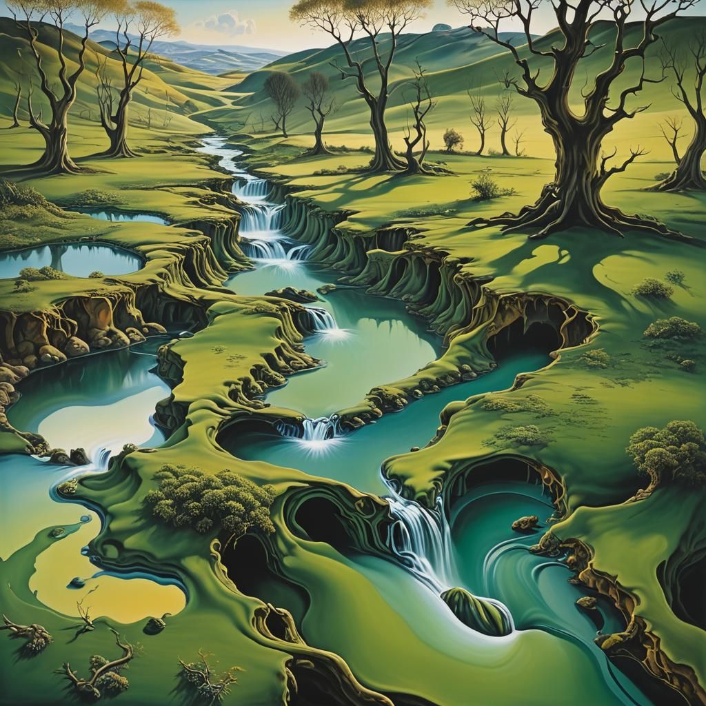 Surreal Landscape Inspired by Salvador Dali, Oil on Canvas