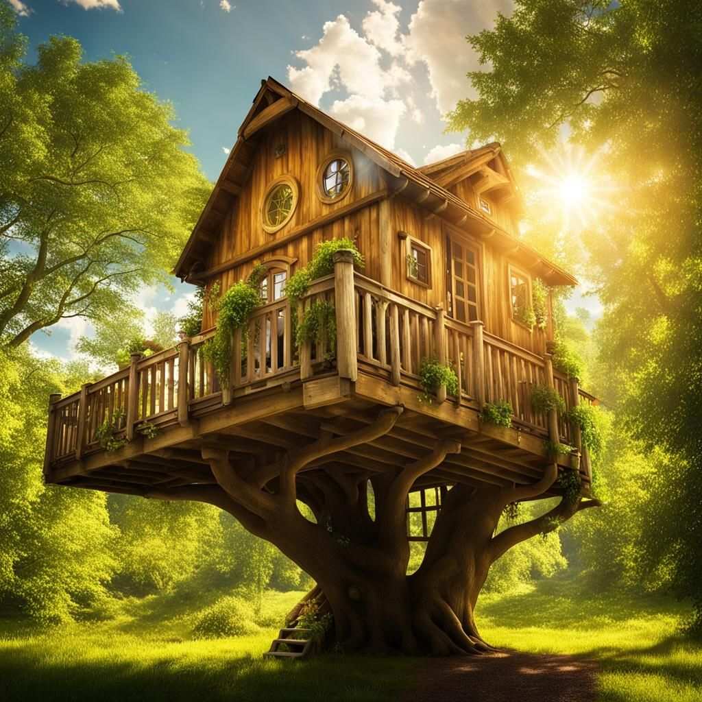 Treehouse Scene on a Sunny Day