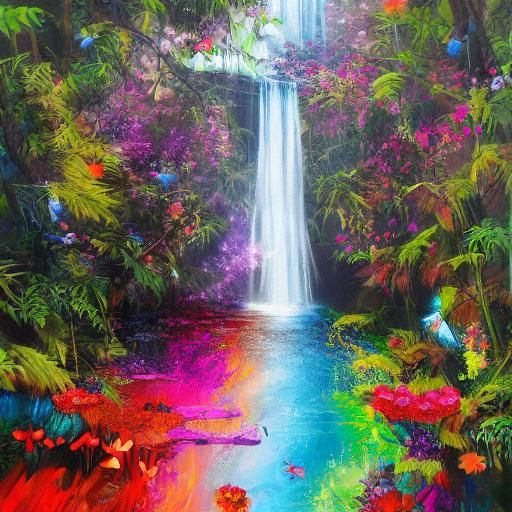 Colorful Waterfall Scene in Graffiti Art Style
