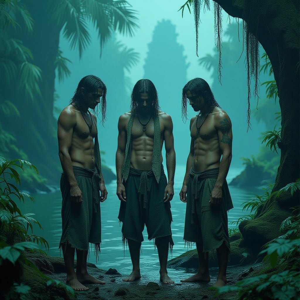 Three Men in a Haunting Island Landscape