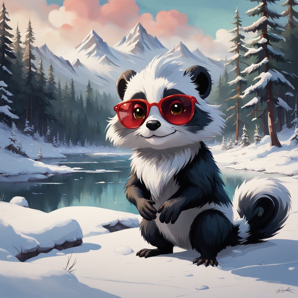 Chibi Winter Wonderland Skunk in Vibrant Red