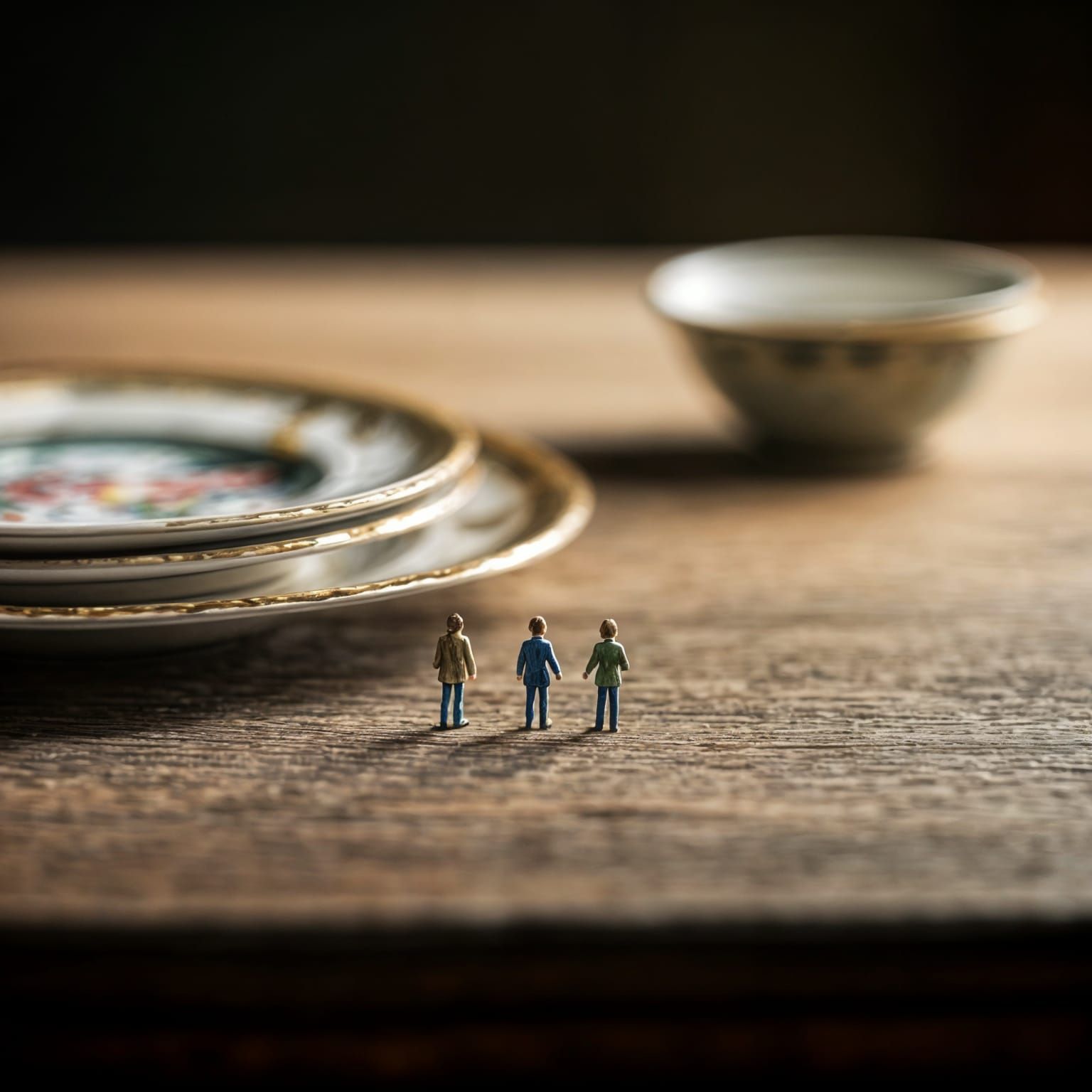 Hyperrealistic Tiny People on Table with Silverware