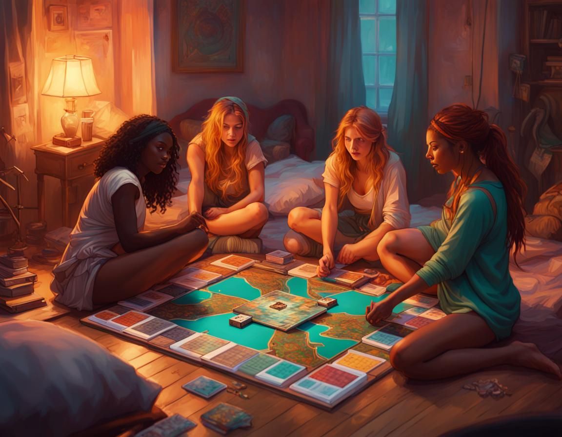 Girls' Sleepover Game: Hyperdetailed Concept Art