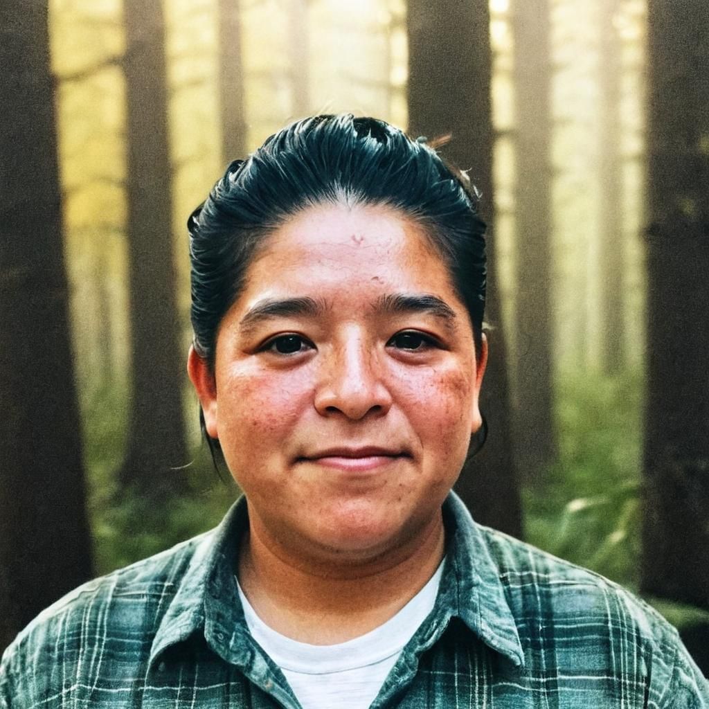 Ethereal Portrait of Woman in Lumberjack Forest