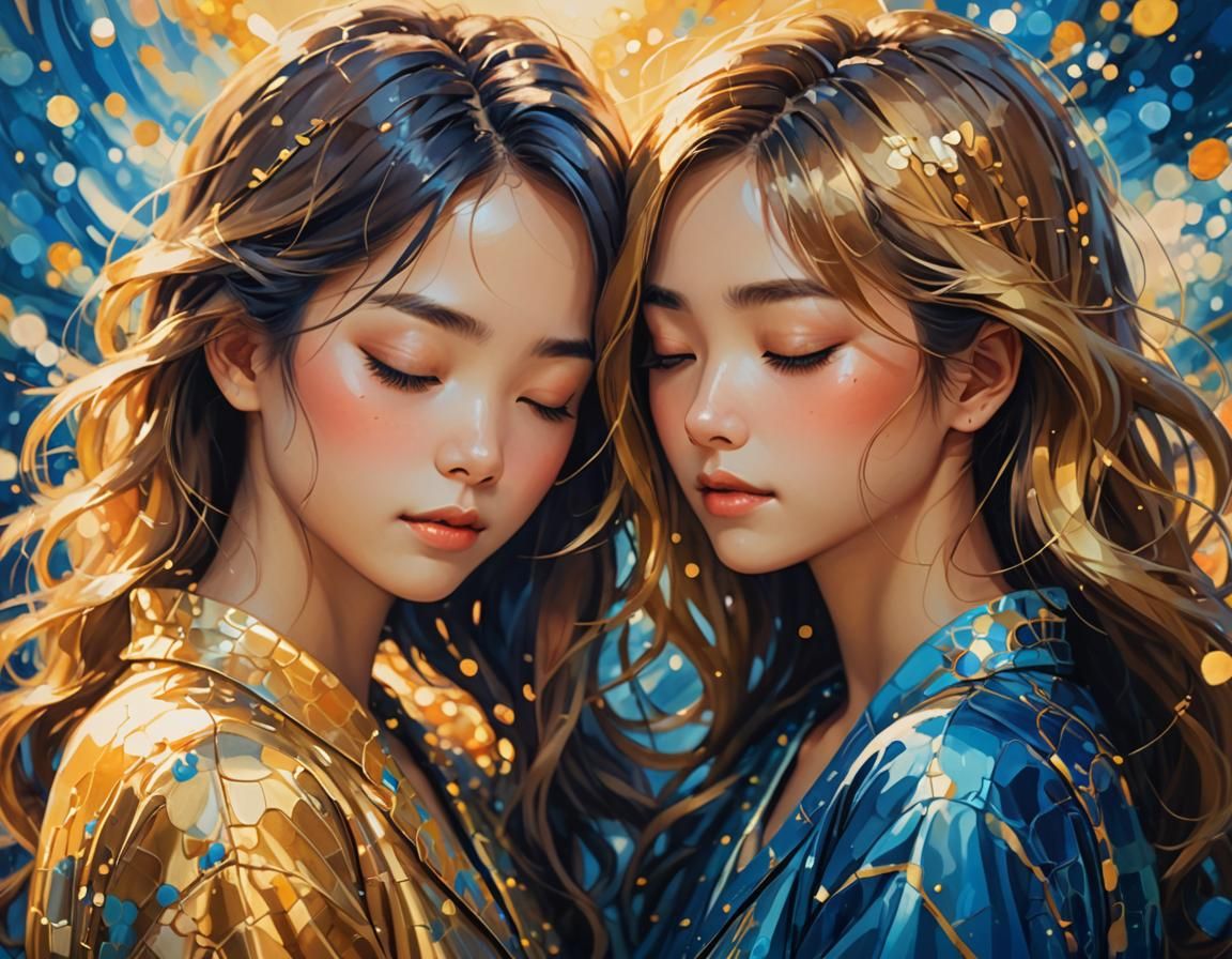 Two Women Embracing: Dreamy Impressionistic Digital Art
