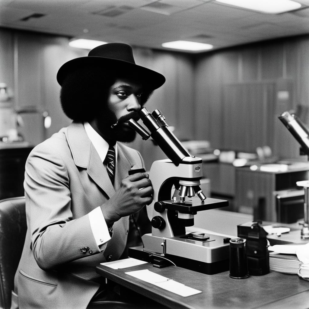 1970s Pimp Using a Microscope