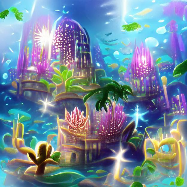 Magical Underwater City with Exotic Plants