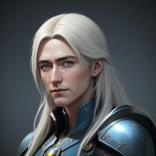 Hyperrealistic Portrait of Blonde Man in Art Nouveau Style