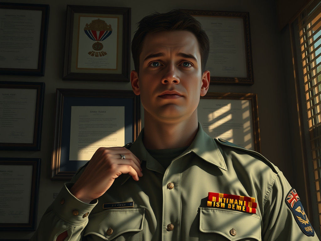 Dignified Soldier Portrait with Medals: Hyperrealistic Art