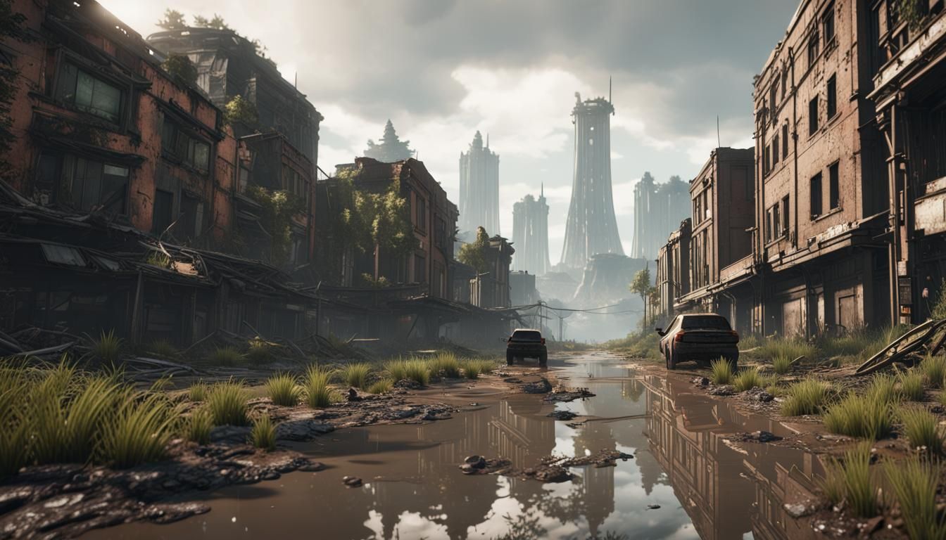 Post-Apocalyptic City Reclaimed by Nature in 3D