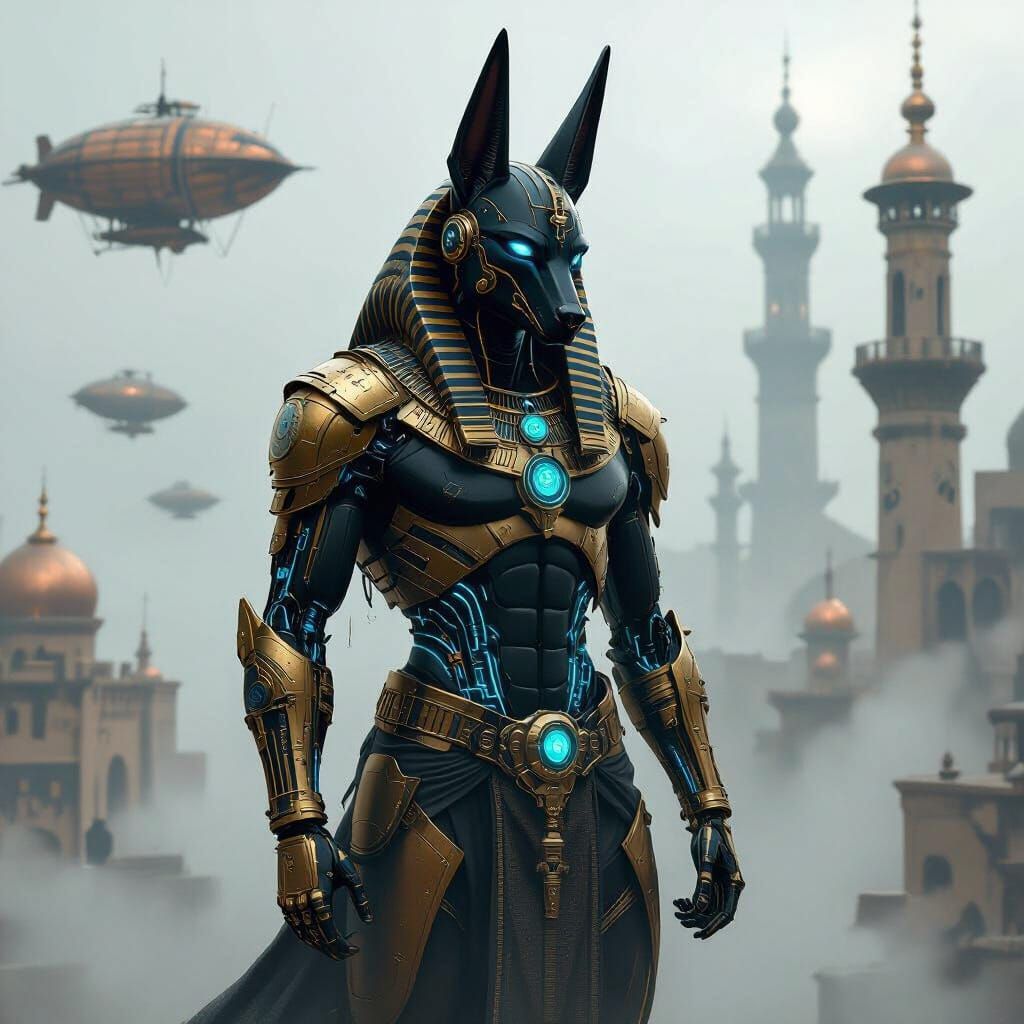 Biomechanical Anubis Guards Steampunk Cairo