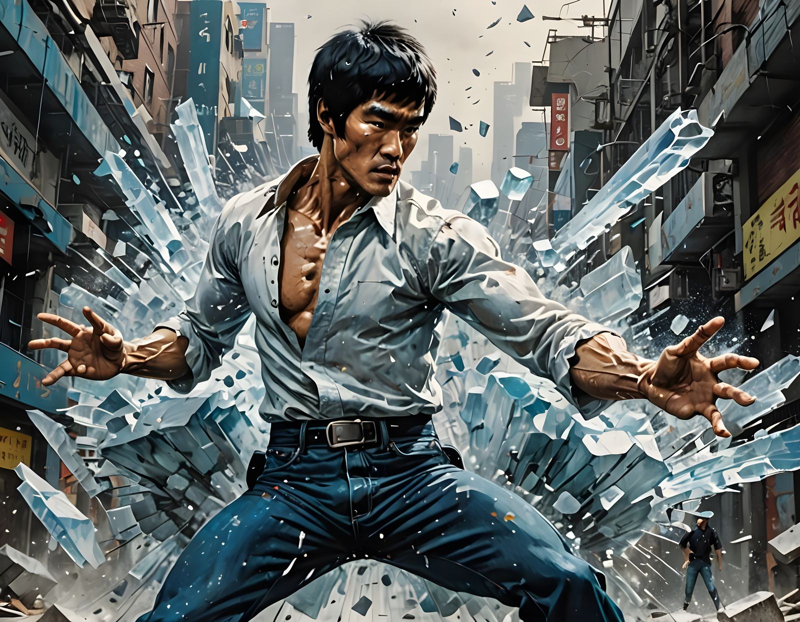 Bruce Lee in Epic Combat Pose, Stunning Concept Art