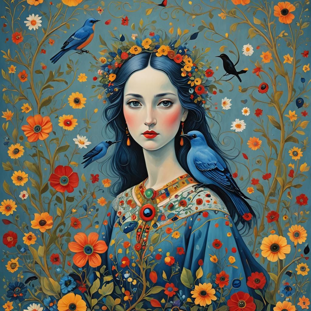 Bluebird in Surreal Fantasy Landscape