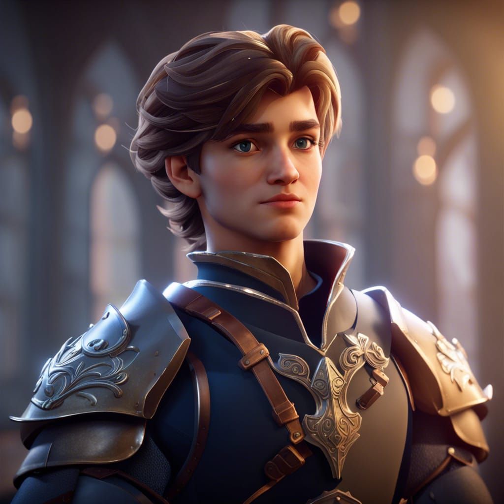 Handsome Knight in Disney Style 3D Rendering