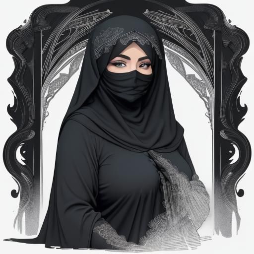 Monochrome Ink Drawing of Woman in Burqa