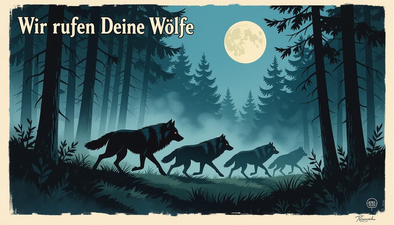 Wolves in Misty Forest: A Blend of Artistic Styles