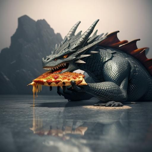 Dragon Immersed in Pizza Feast