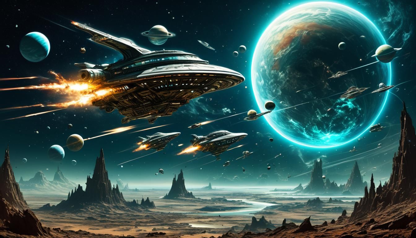 Dynamic Alien Invasion Spaceships Digital Painting