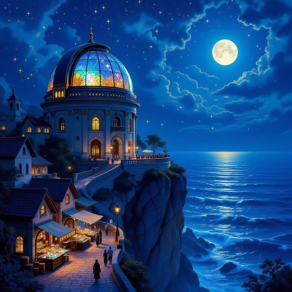 Ancient Observatory Dome Reflecting Constellations Over Star...