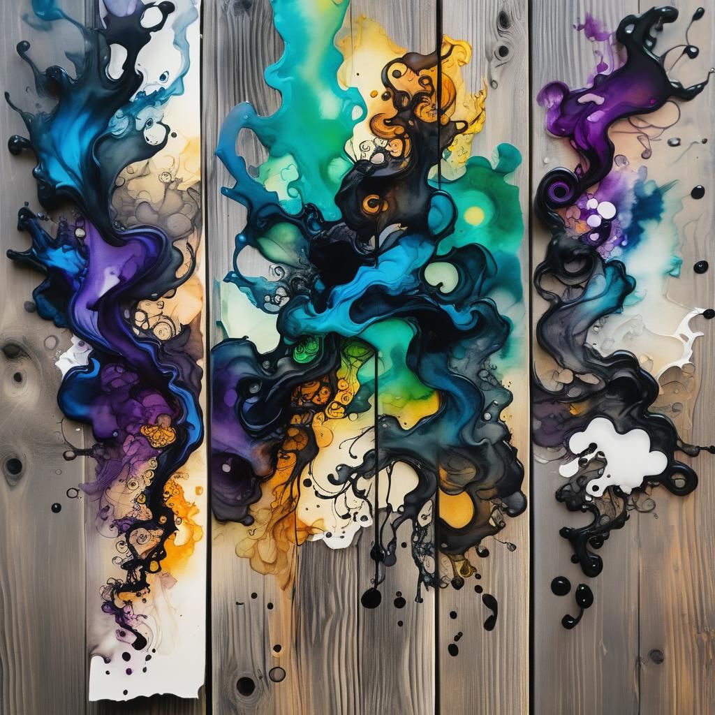 Abstract Alcohol Ink Swirls on Wood