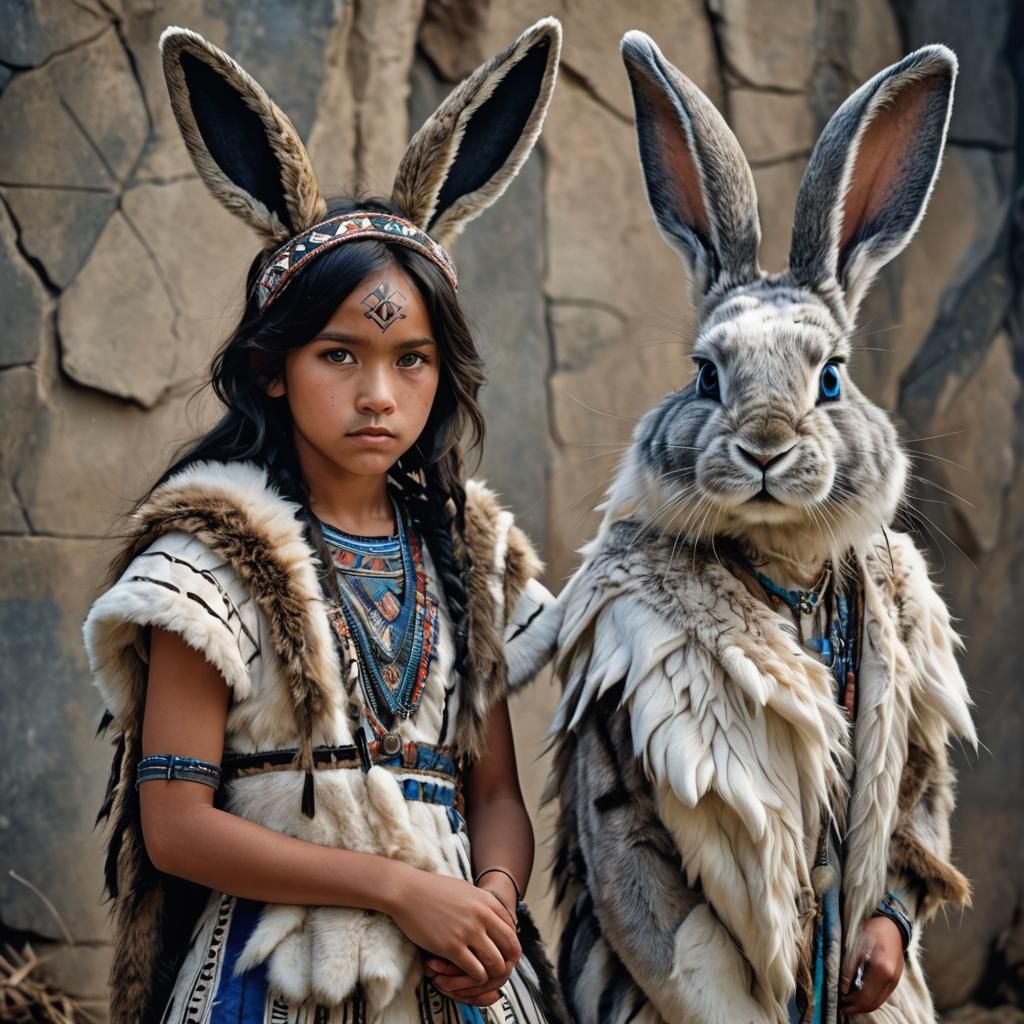 Tribal Children with Rabbit Ears: Hyperrealistic Image