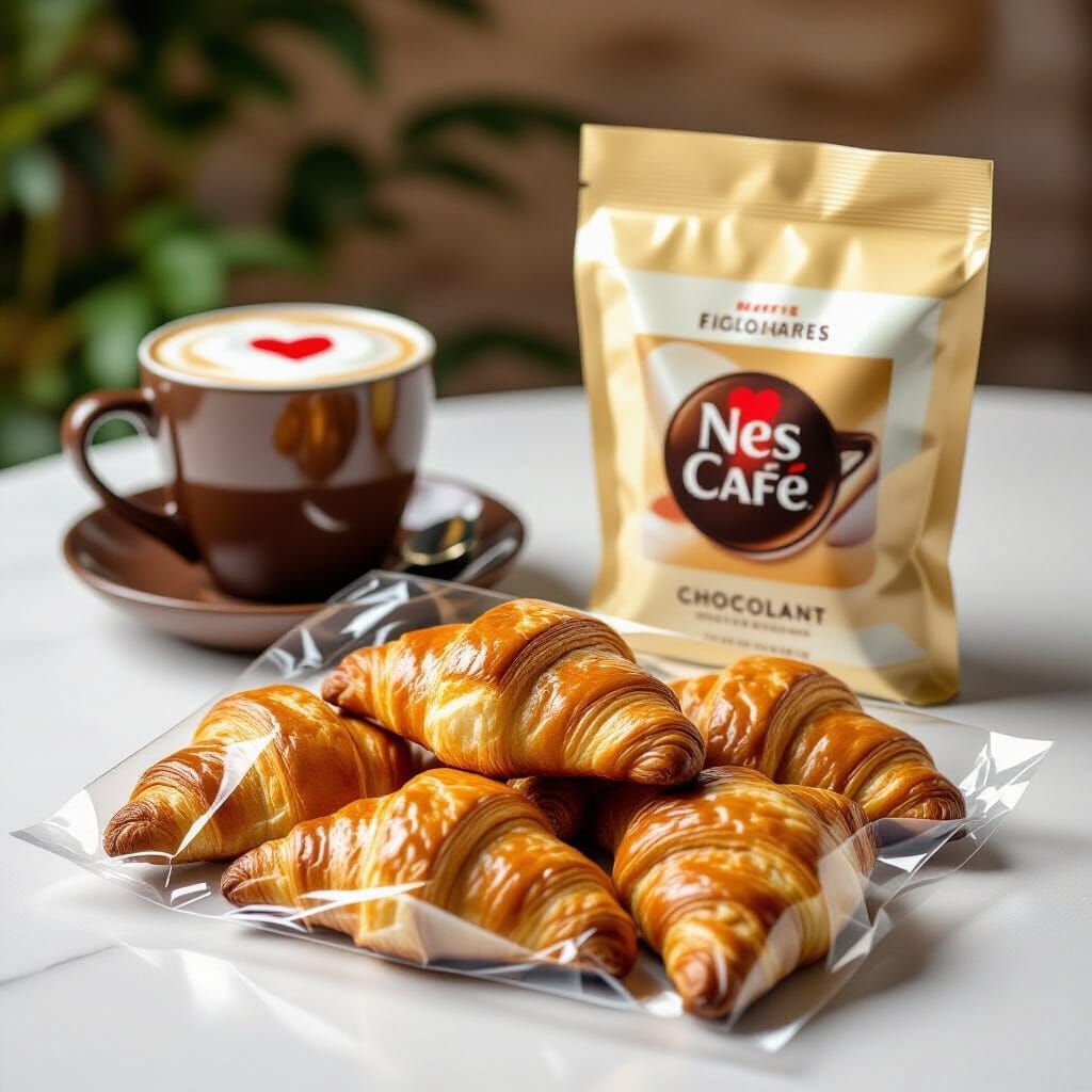 Chocolate Croissants and Coffee with Cream Heart
