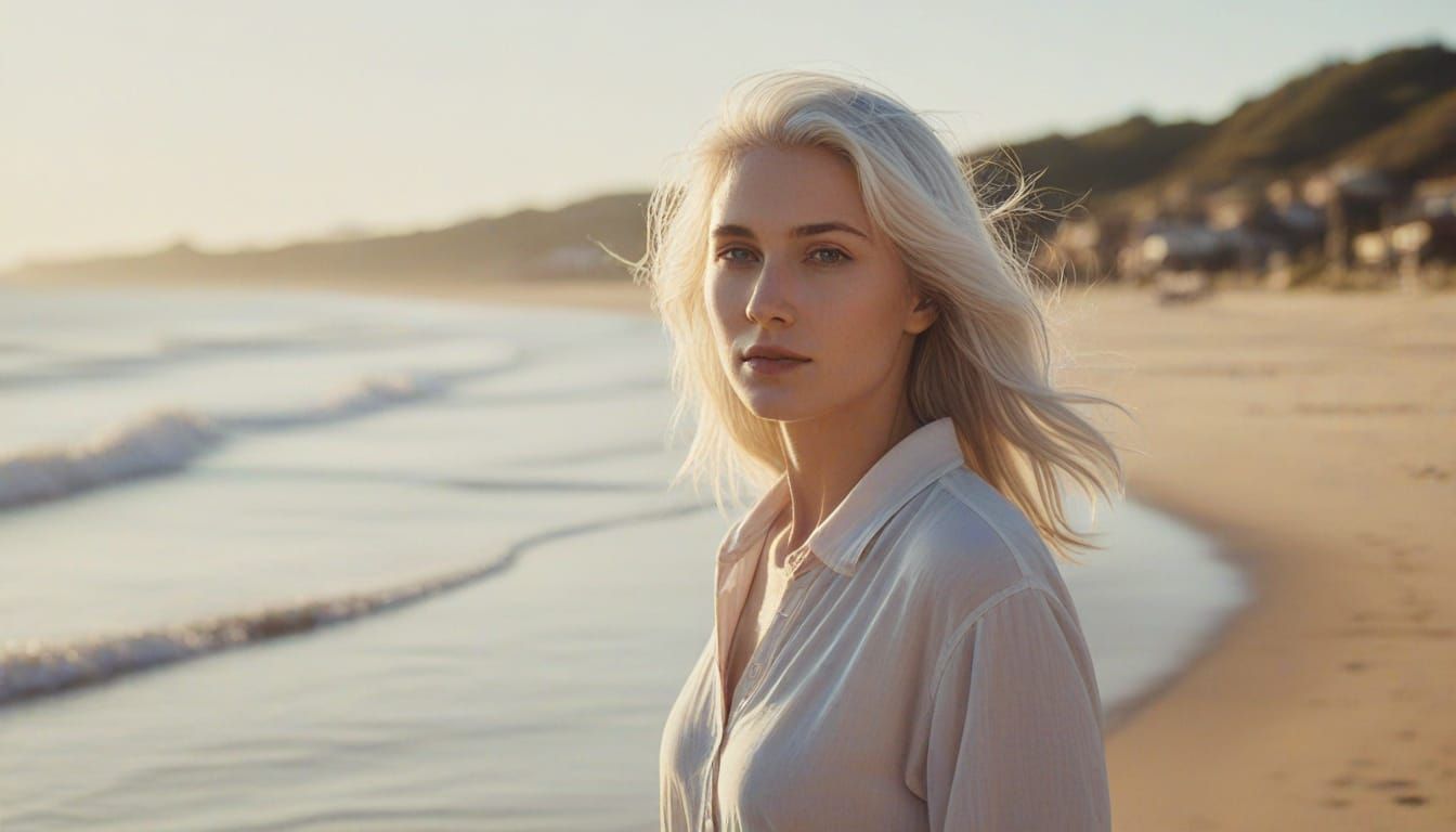 Surreal Beach Goddess Basks in Warm Sunlight