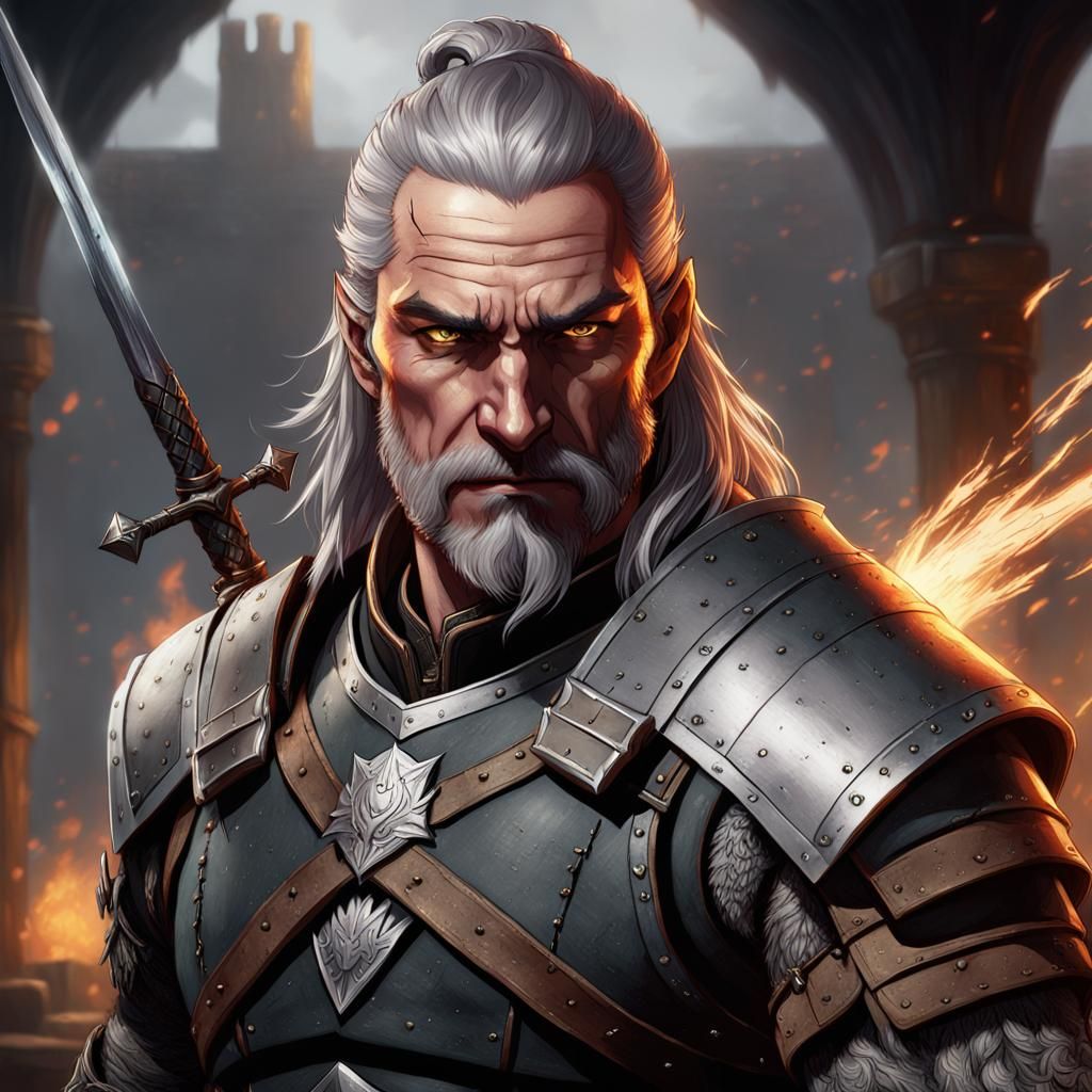 Griffin School Witcher Igniting Fire, Digital Art