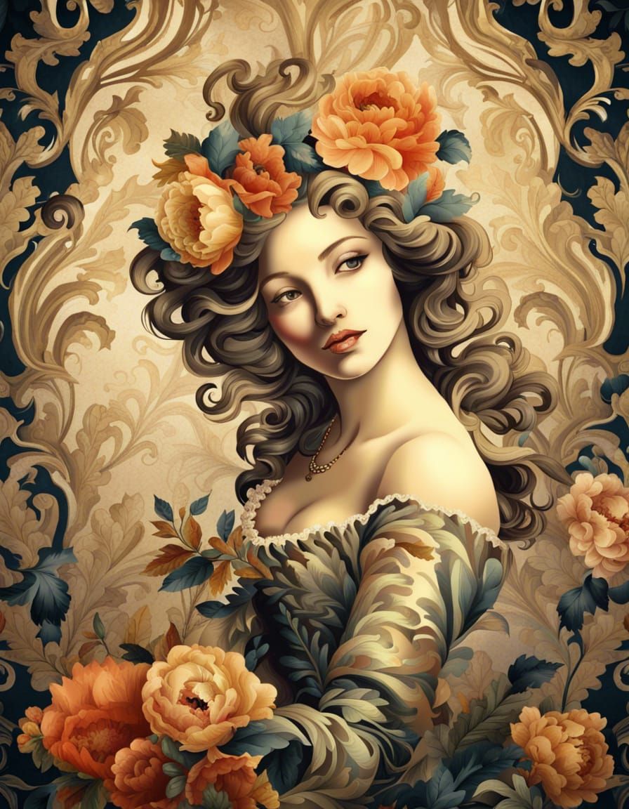 Baroque Woman Wallpaper Design