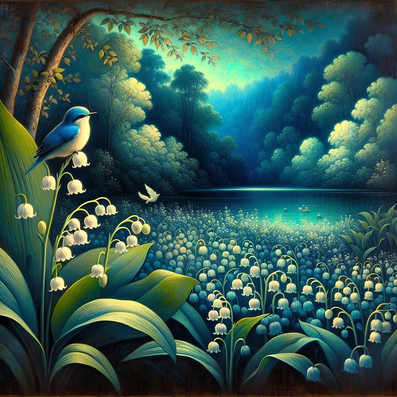 Enchanting Spring Lake with Lily of the Valley Flowers