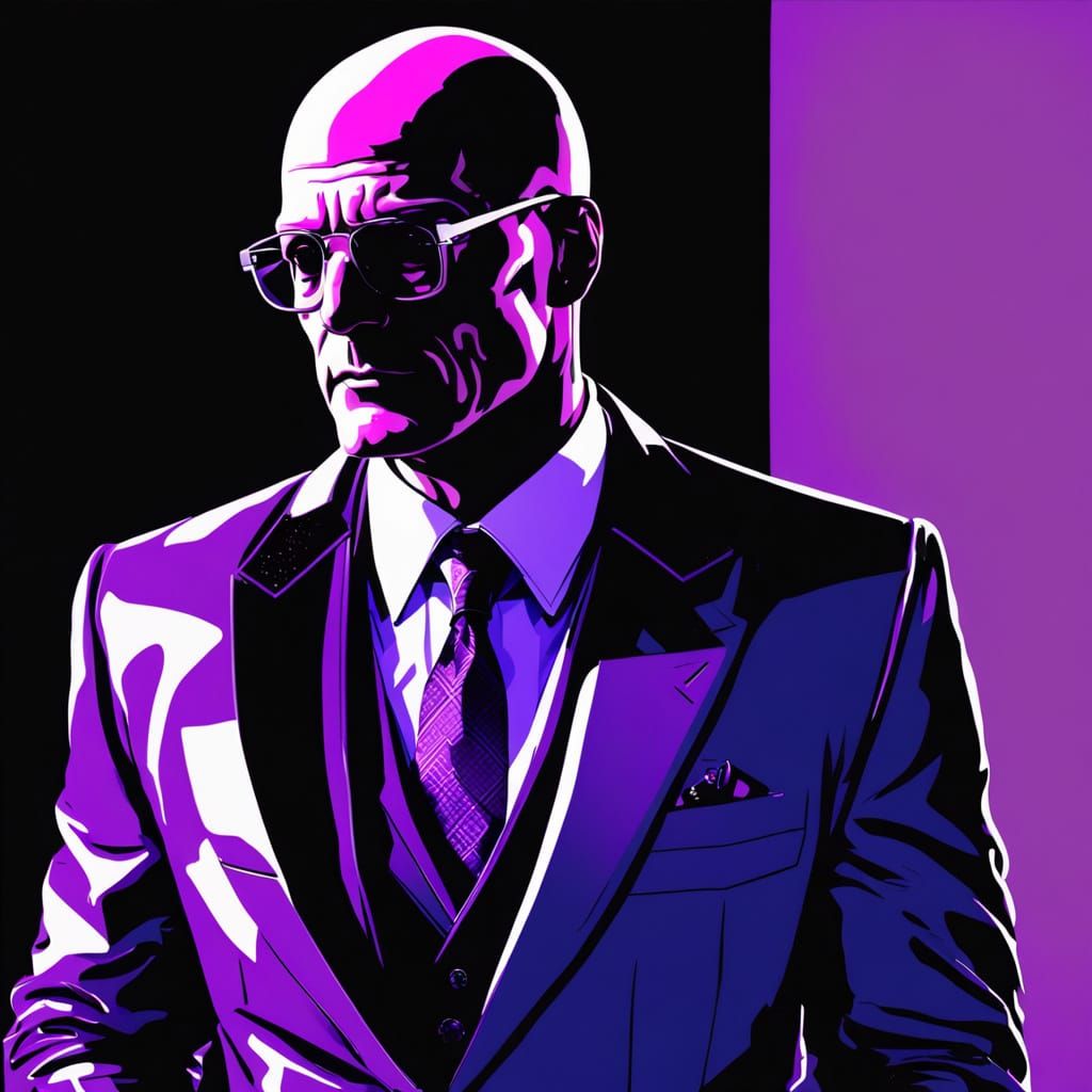 Faceless Man in White Suit with Neon Lighting