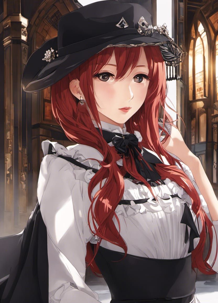 Red Hair Girl at Gala in Anime Style