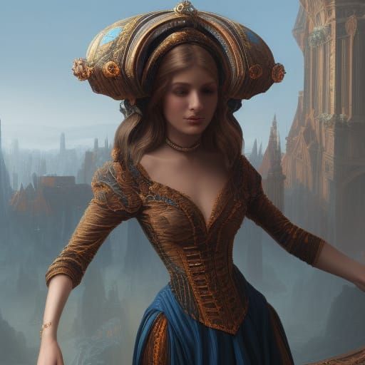 Fantastical Renaissance Woman in Detailed Matte Painting