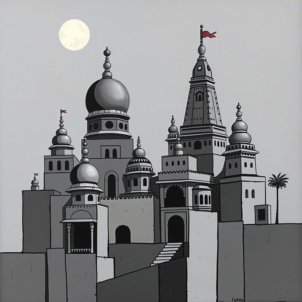 Angular Indian Architecture in Vibrant Grey Hues