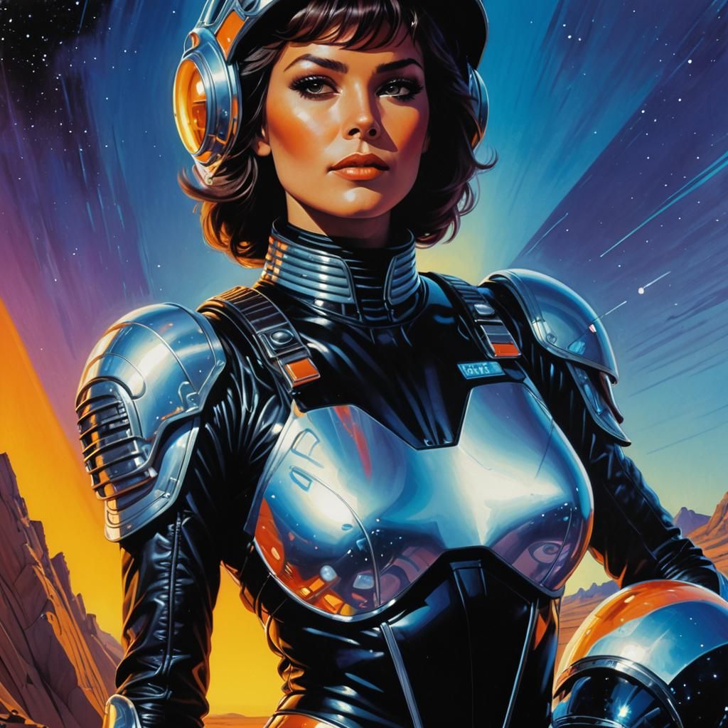 Female Space Hero in 80s Retro-Futuristic Style