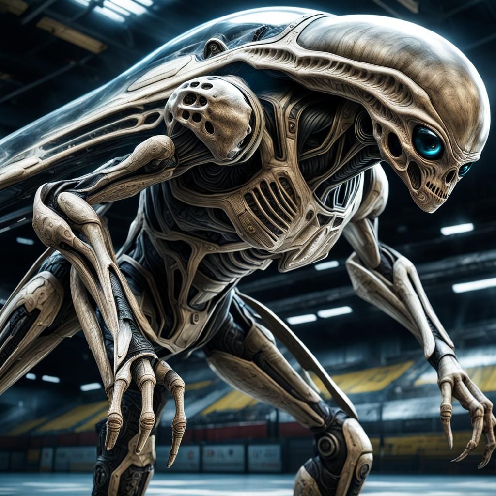 Hyperrealistic Alien on Skates in Cinematic Lighting