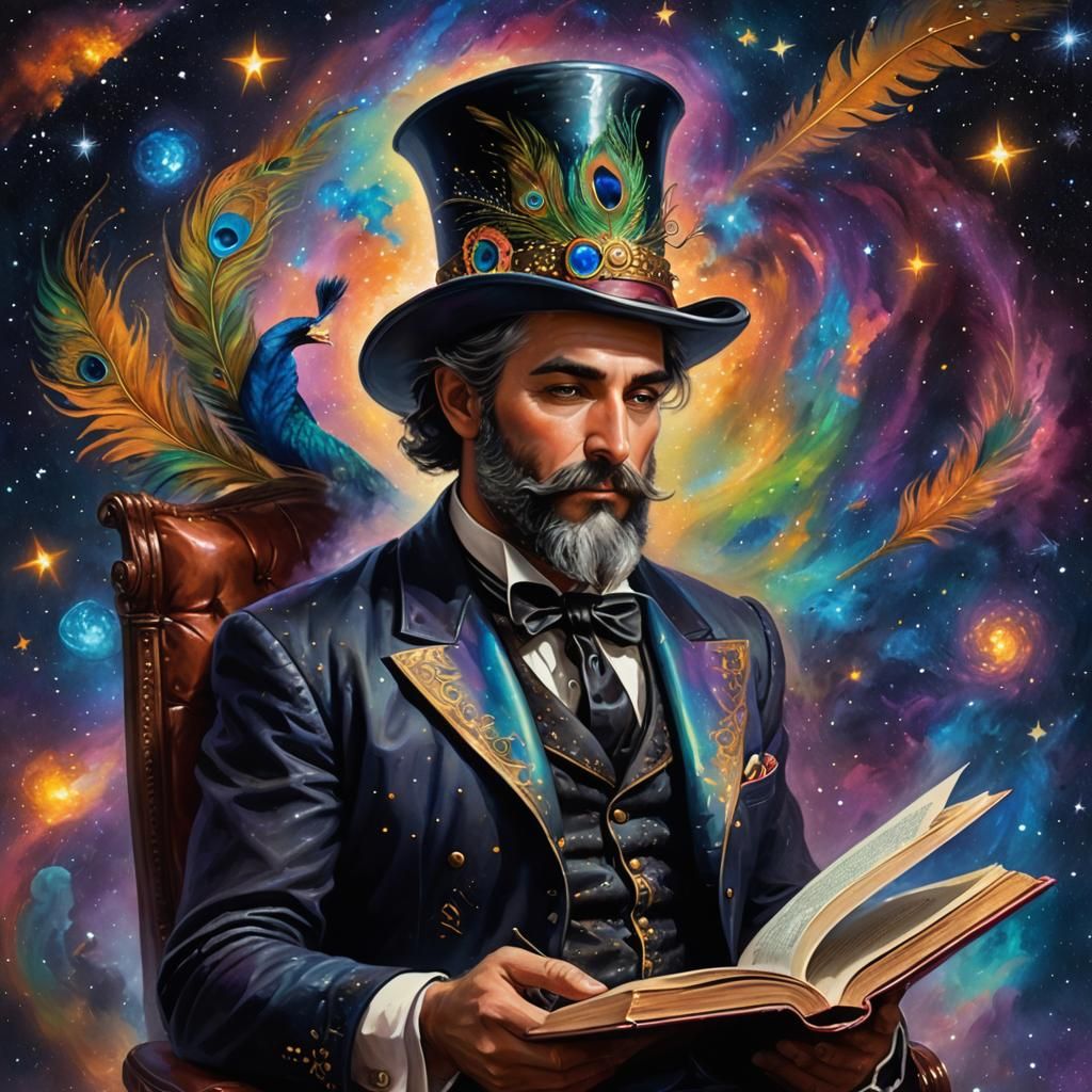 Celestial God Reads Book Among Stars