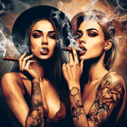 Italian Women Smoking Cigars in Splash Art Style