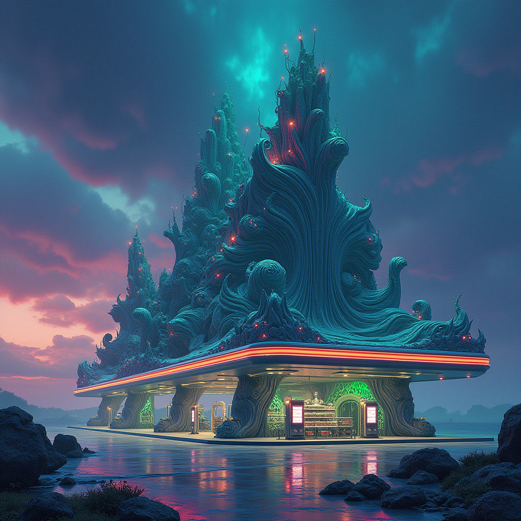 Otherworldly Gas Station in Futuristic Style