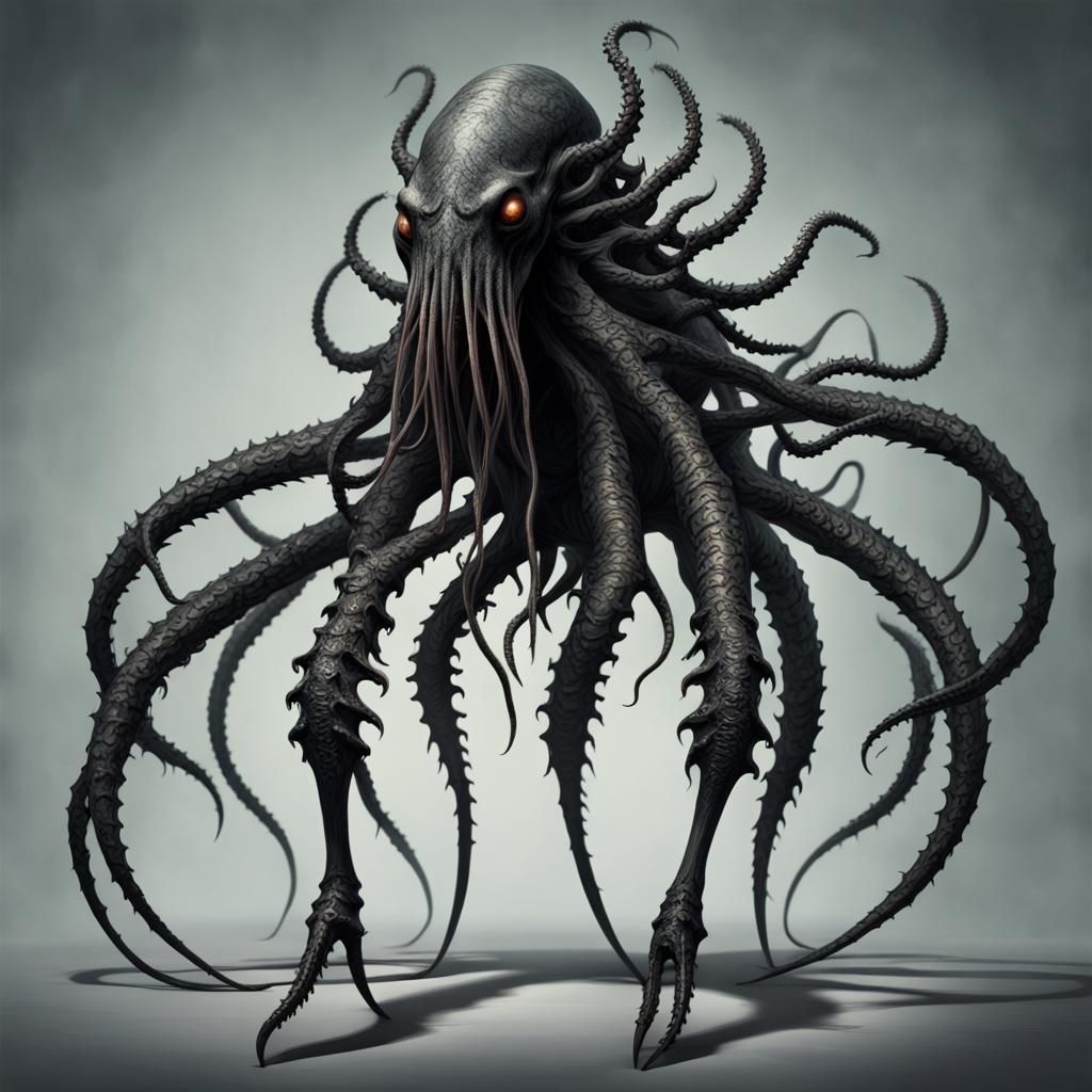 Horrific Black Kraken with Intricate Details